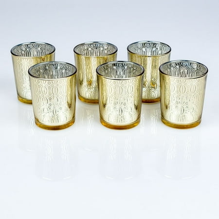 Renaissance Six Light - Fantado Renaissance Votive Tea Light Glass Candle Holder - Gold (2.5 Inches) (6 Pack) by PaperLanternStore