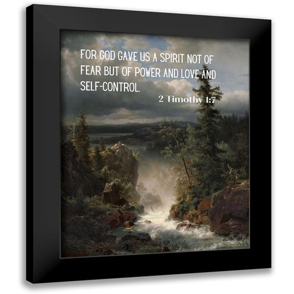 ArtsyQuotes 12x14 Black Modern Framed Museum Art Print Titled - Bible Verse Quote 2 Timothy 1:7, Andreas Achenbach - Landscape with a Creek
