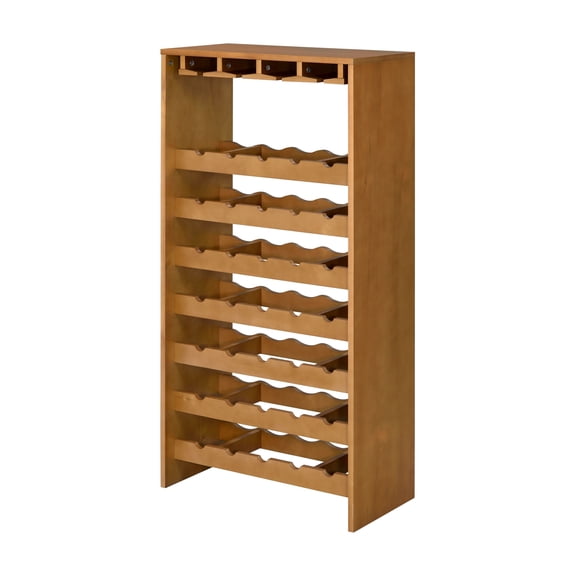 Wine Rack, Freestanding 7-Tier Storage Wine Cabinet with 35-Bottle Capacity and 4 Stemware Cup Holders, Particle Board Wine Organizer for Home Kitchen Dining Room