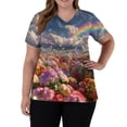 thumbnail image 3 of Cloud Printed Scrubs For Women Vneck Medical Scrub Tops Short Sleeve Stretch Nurse Uniform Fashion Scrub Tops With Pocket Light pink L, 3 of 5