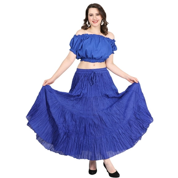 Wevez 12 Yard American Tribal Gypsy Belly Dancing Cotton Skirt Royal Blue