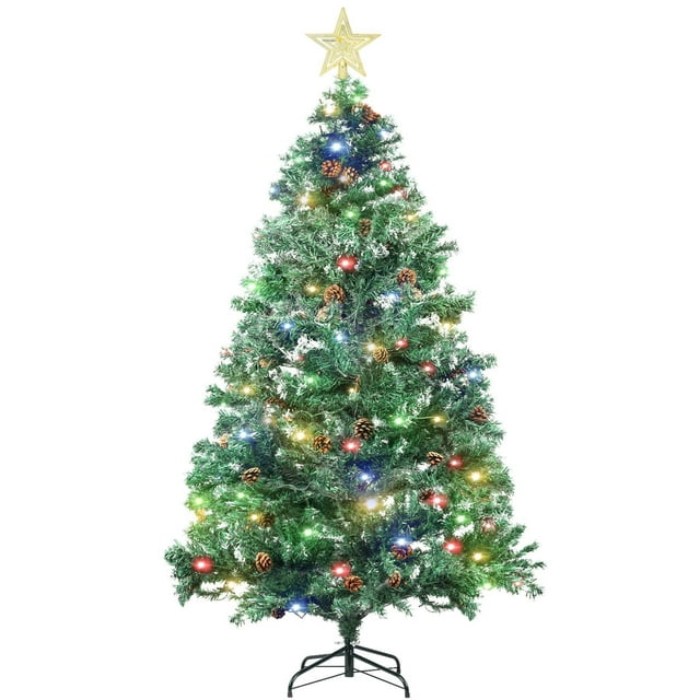 6.5ft Pre-Lit Artificial Christmas Tree with 350 Multi-Color Lights, 80 Pinecones, 1000 Branch Tips, 8 Lighting Modes, Tree Topper Star, Easy Assembly for Holiday Decorations