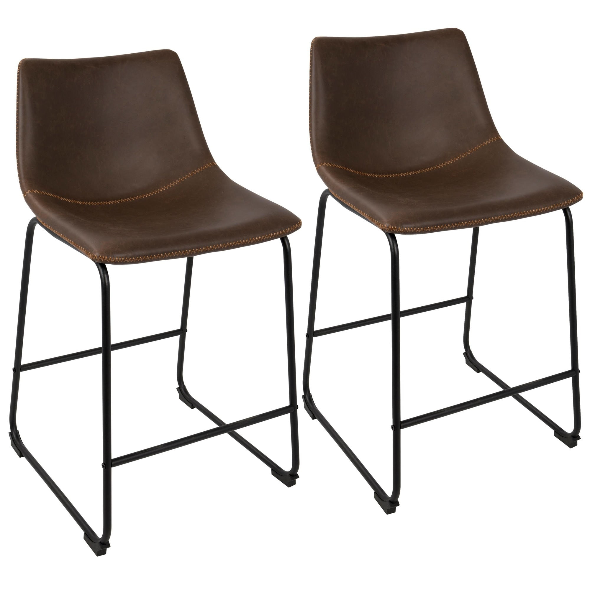 Set of 2 Espresso Bucket Style Upholstered Industrial Faux Leather
