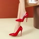 thumbnail image 5 of Zapatos de tacón alto rojo para mujer, calzado Sexy con punta estrecha de 12cm, para vestido de novia, Color negro Nude, Fondo de goma roja, 5 of 5