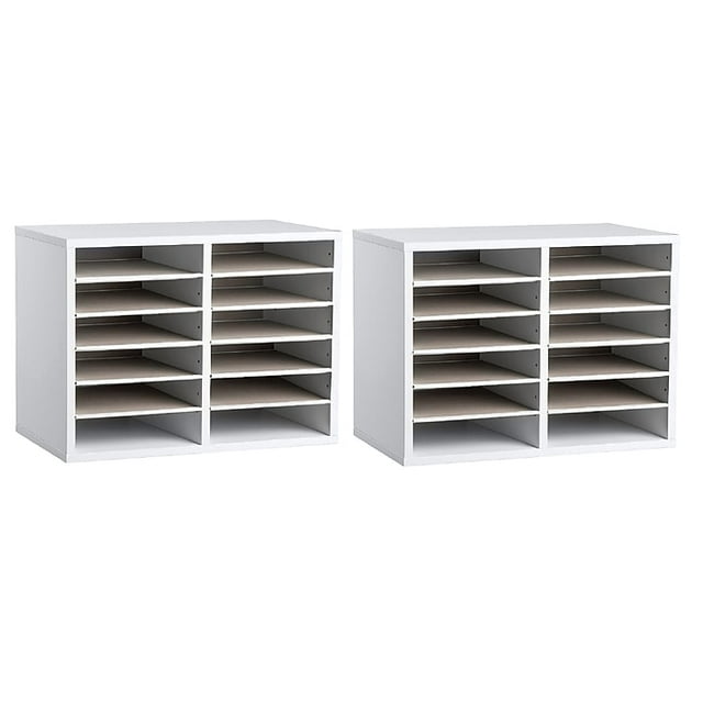 AdirOffice Organisateur de Littérature en Bois Réglable 12 Compartiments, Blanc 2 Pack
