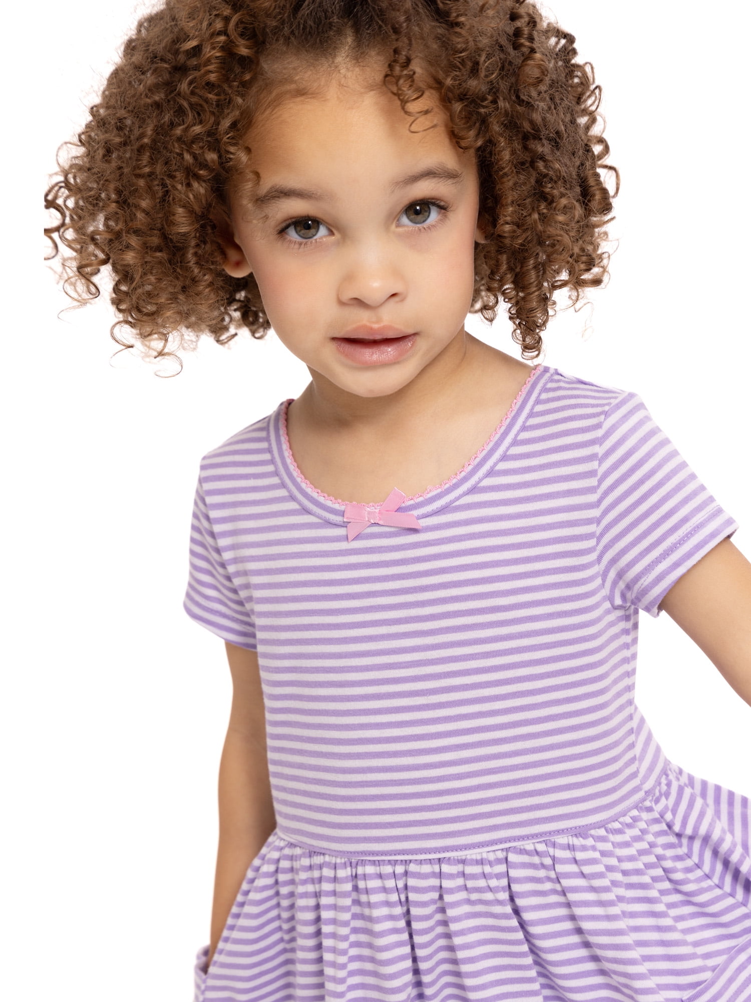Disney Classics Marie Toddler Girl Short Sleeve Striped Dress with Graphic Pockets, Sizes 12M-5T