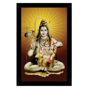 IBA Indianbeautifulart Lord Shiva With Ganesha Hindu God Poster With Frame Photo Frame For Gift Purpose Home Decor Wooden Frame Ready To Hang