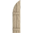 thumbnail image 2 of Ekena Millwork 11"W x 78"H (67" Low Side) Timberthane Riverwood Two Board Joined Board-n-Batten w/Quarter Round Arch Top Faux Wood Shutters (Per Pair), Primed Tan, 2 of 6