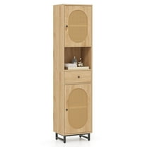 Costway 67" Tall Bathroom Cabinet with 2 Doors Open Compartment & Drawer Adjustable Shelves Beige