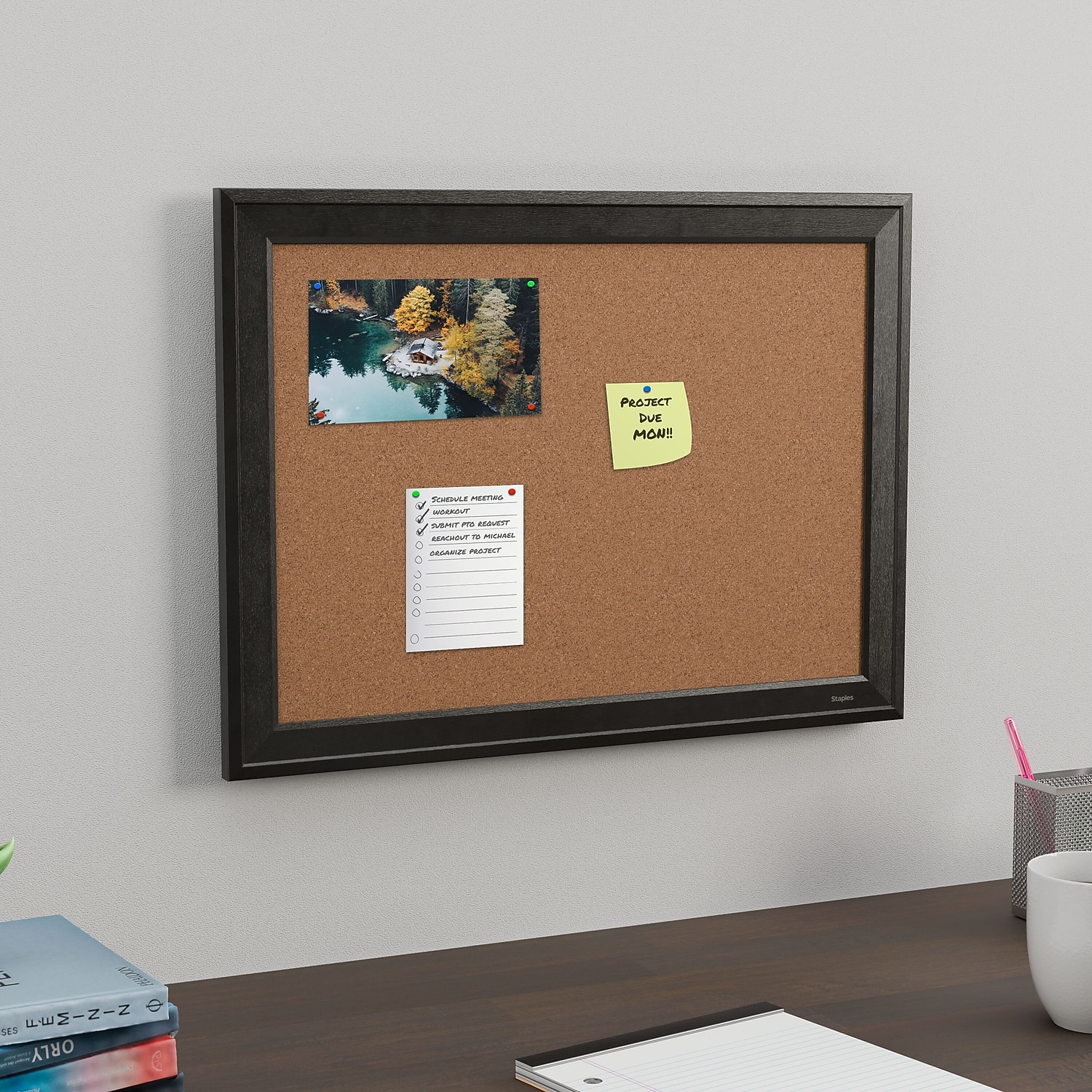 Staples Cork Bulletin Board Black Frame 23" x 17" (ST62835)