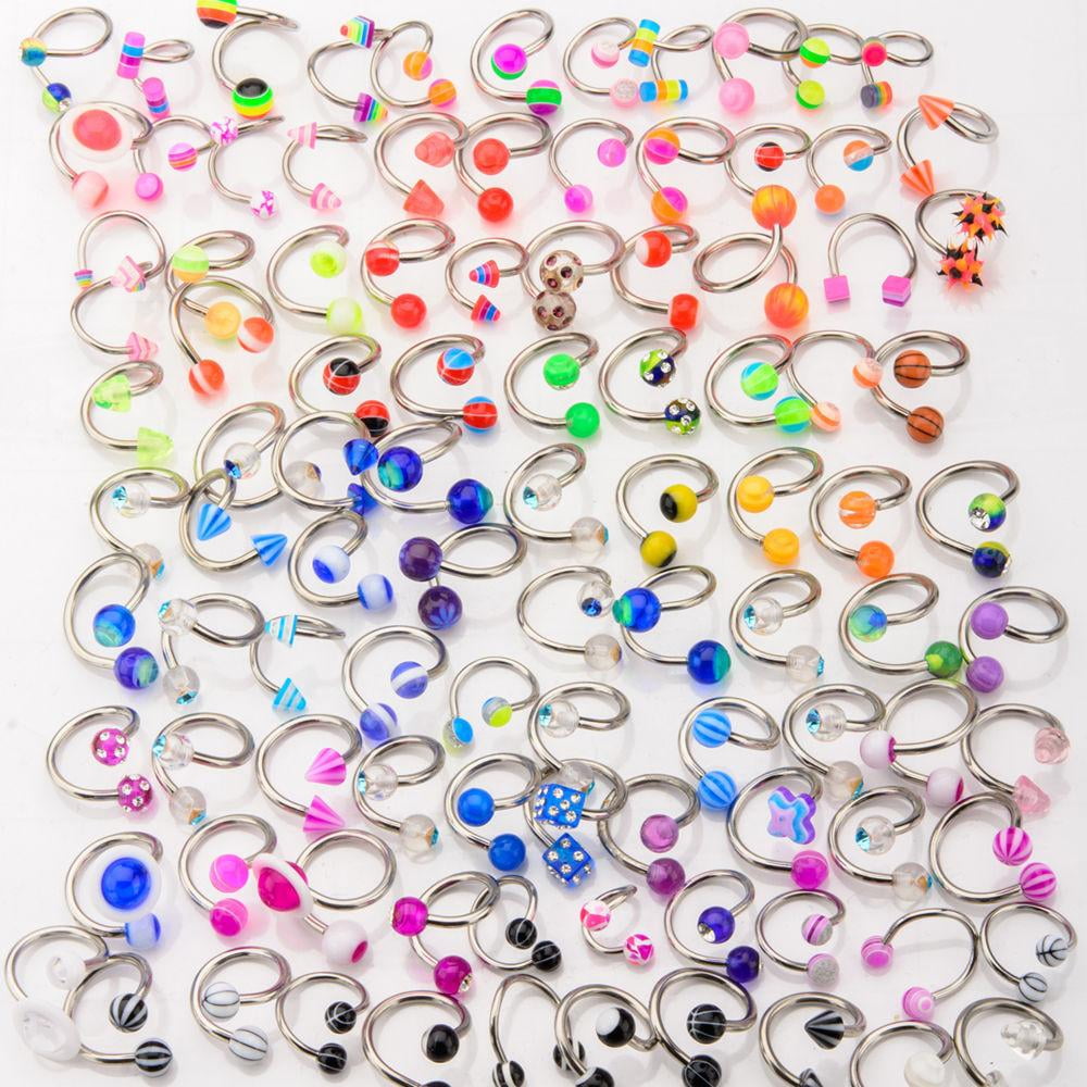 EG Gifts Lot of 20,50 or 100 Assorted Twister Rings Jewelry Lip,Ear, Belly 14g 1/2