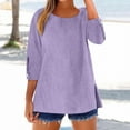 thumbnail image 6 of Outfmvch linen shirts for women elbow length tops for women button down shirts for women Ladies' Fashionable Casual Cotton And Linen Sleeve Seven Quarter Sleeve Top T Shirt Purple 3XL, 6 of 8
