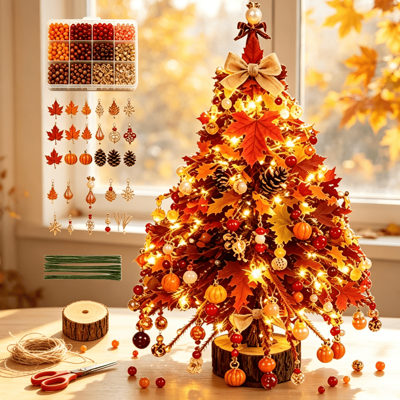 DIY Beaded Christmas Tree Kit Create Your Own Sparkling Light Up Tabletop Mini Tree Beginner Friendly Handmade Craft Kit for Desk Shelf Holiday Home Decor & Gift A7