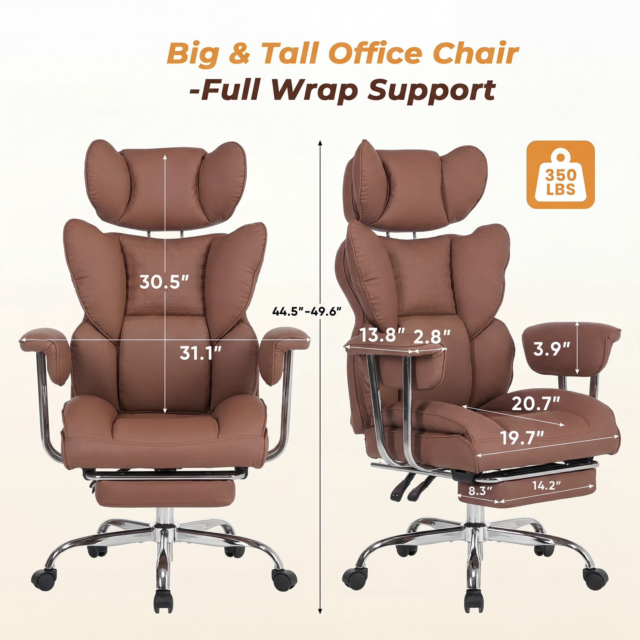 CONCETTA Ergonomic Big and Tall Office Chair, Scratch-Resistant PU Leather Executive Desk Chair with Spring Lumbar Support Brown