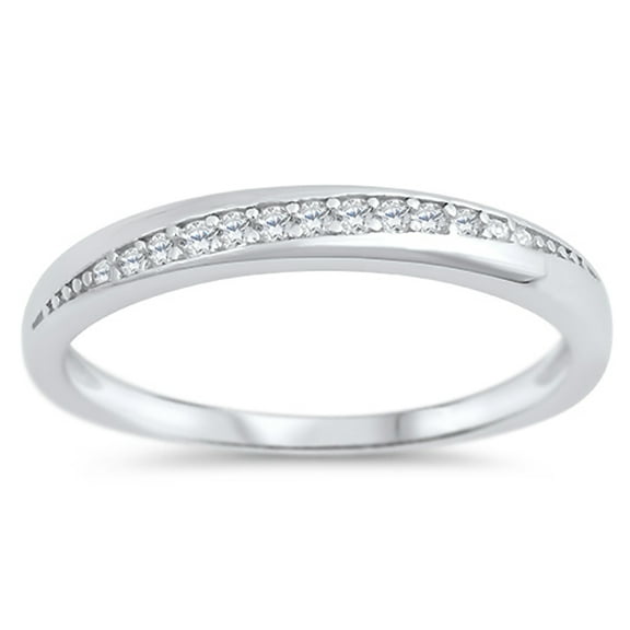 Clear Cubic Zirconia Journey Wedding Ring .925 Sterling Silver Thin Band White Jewelry Female Size 6