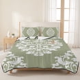 thumbnail image 3 of Twin Quilt Set 68''x86'', Baroque Sage Green Lightweight Summer Bedspread Coverlet Set with 2 Pillow Shams, Vintage Damask Classic Floral Breathable All Season Quilt Bedding for Dorm/Bedroom, 3 of 9