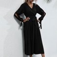 thumbnail image 2 of Vestido largo liso de manga larga con cuello en V informal para mujer a la moda sexy Fridja  NMB1049, 2 of 4