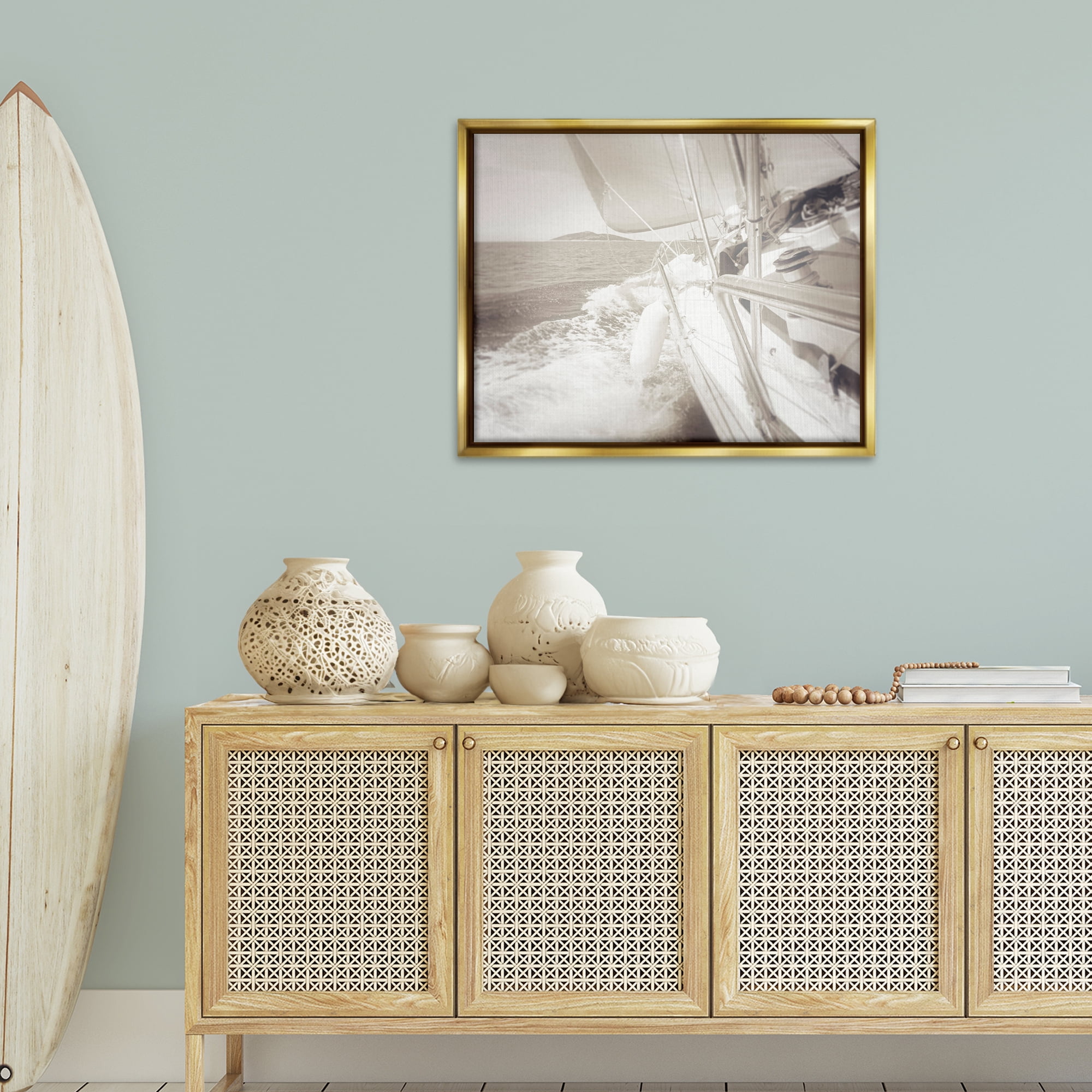 Stupell Industries Splashing Boat Bow Transportation Photography Gold Floater Framed Canvas Art Print Wall Art, 31 x 25