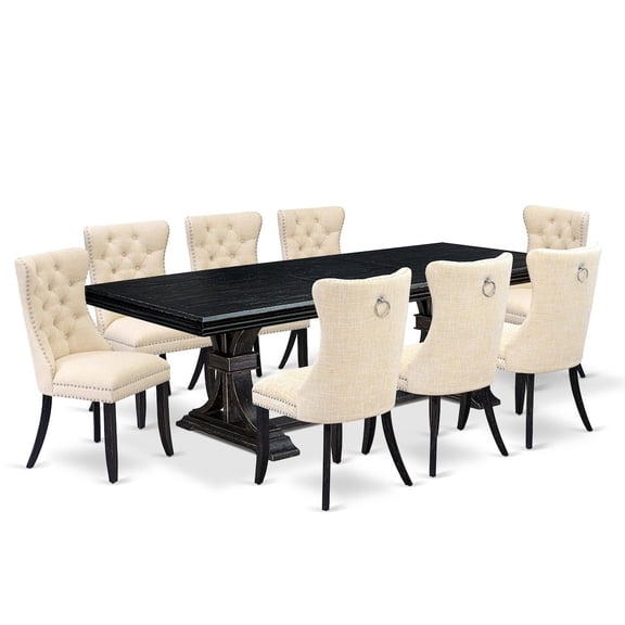 Luxe by East West Furniture 9 piece dining table set of a dinner table and 8 Linen Fabric dining chairs