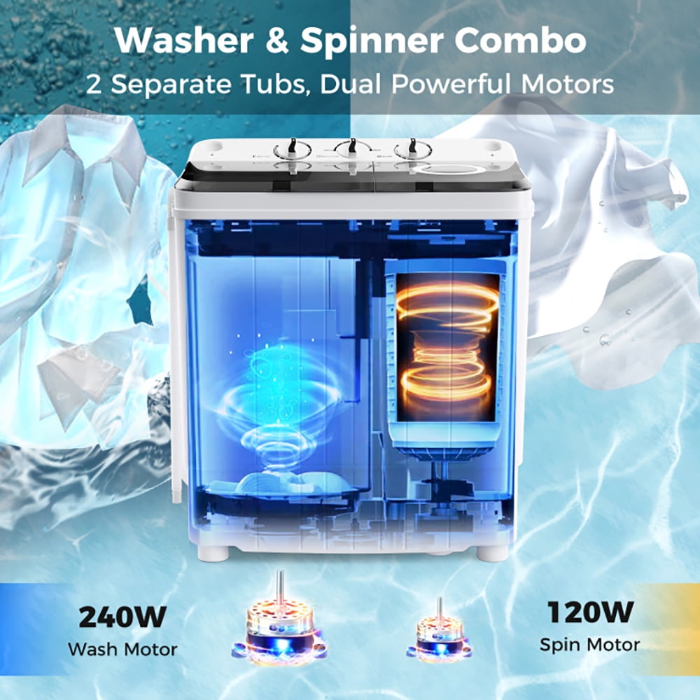 GVN Space Saving Full-Automatic Washer,Washing Machine,17.6 lbs Portable Washing Machine with Drain Pump-Black