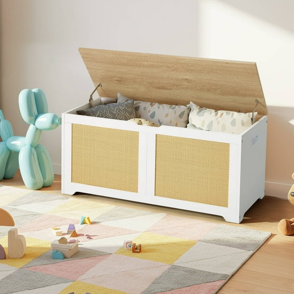 Erinnyees 39.4" Rattan Storage Chest, Storage Bench, Toy Chest, Shoe Bench, with Double Soft - Close Hinges, for Entryway, Bedroom, Living Room, Supports 300 lb