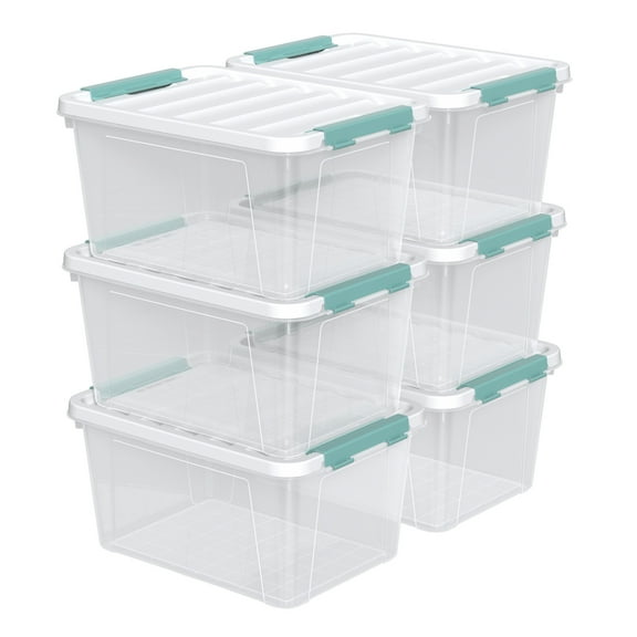 Saedy 6-Pack 20 Quart Clear Latching Boxes with Lids, Plastic Storage Bin with Lid