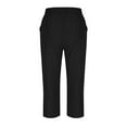 thumbnail image 5 of Birthday Gifts! QATAINLAV Linen Capri Pants for Women Casual Drawstring Elastic Waist Beach Capris Solid Color Tulip Hem Cropped Trouser with Pockets Black S, 5 of 7