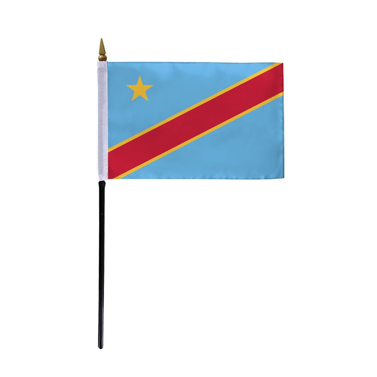 AGAS Democratic Republic of Congo Flag 4x6 inch - 11" Plastic Pole 100% Polyester Stitched Edges Congolese National Mini Flag on a Stick