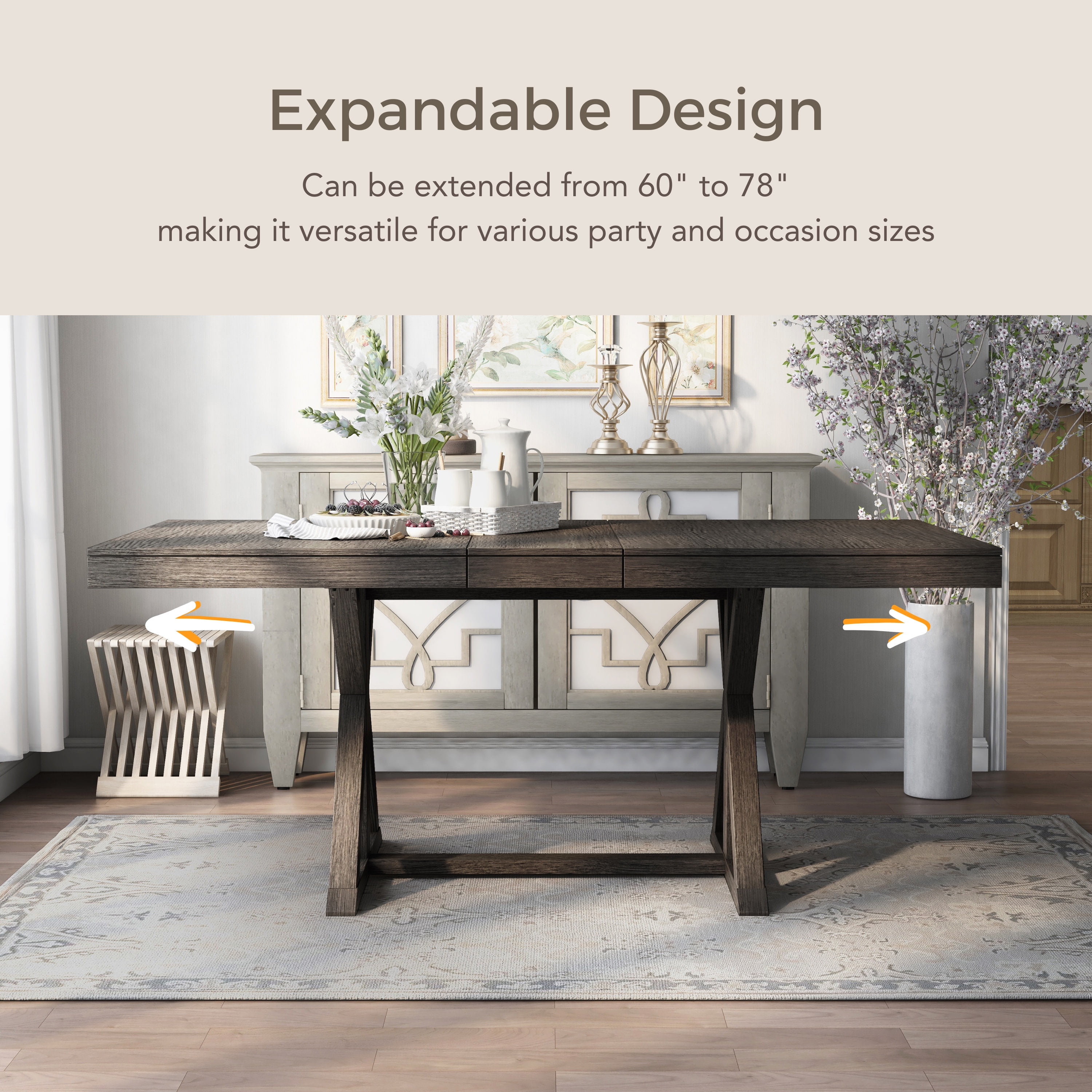 FOA Peter 78 in. Rectangular Wood Dining Table in Gray Finish, Seats up to 8