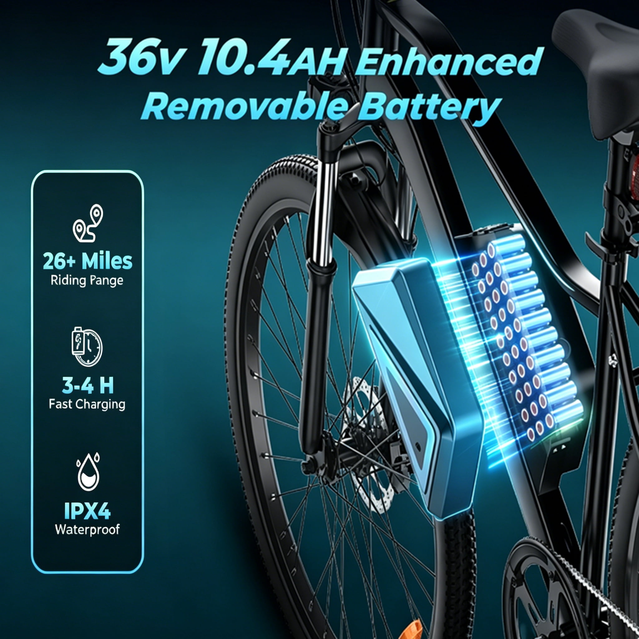 500W Peak Electric Bicycles-Adult Electric Mountain Bike with 5-Speed,30+ Miles Range, 26" Ebike for Beach Snow