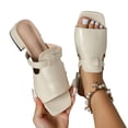 thumbnail image 2 of Xucatan Women's Double Strap Mule Slides, Square Toe Low Heel Slippers with Chunky Block Heel, Faux Leather Casual Summer Sandals, Versatile Solid Color Design for Spring Daily Gift, 2 of 9