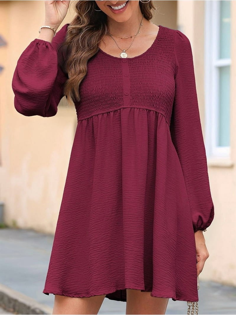 a line button up dress BLTIBY Cotton Linen Shirt Dress for Womens Pleated Button Long Dress Long Sleeve A-line Loose Swing Dress with Pockets Army Green L, Women's, Size: