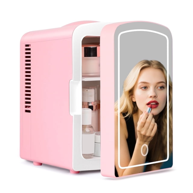 iceBlue Refrigerador de Cuidado de la Piel con Espejo LED - Mini Refrigerador de 4 L para Maquillaje y Bebidas - Enfriador Portátil para Auto/hogar