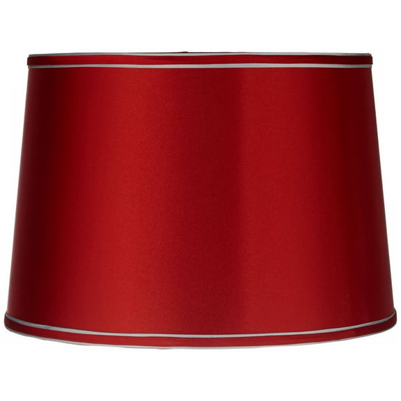 Springcrest Sydnee Satin Red Medium Drum Lamp Shade 14" Top x 16" Bottom x 11" Slant x 11" High (Spider) Replacement with Harp and Finial