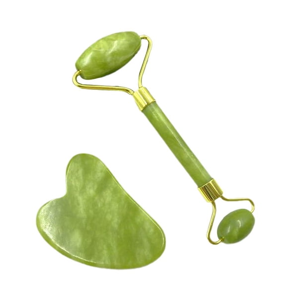 Face Facial Roller Massager & Gua Sha Board Set Natural Jade Stone Crystal| ι цы L7E8