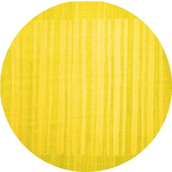Ahgly Company Machine Washable Indoor Round Abstract Yellow Contemporary Area Rugs, 3' Round
