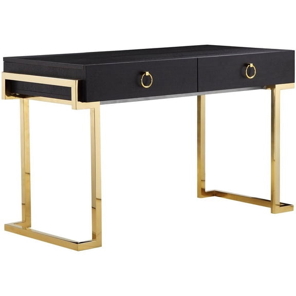 Pangea Home Julia Stainless Steel Desk in Black Ash Veneer & Gold