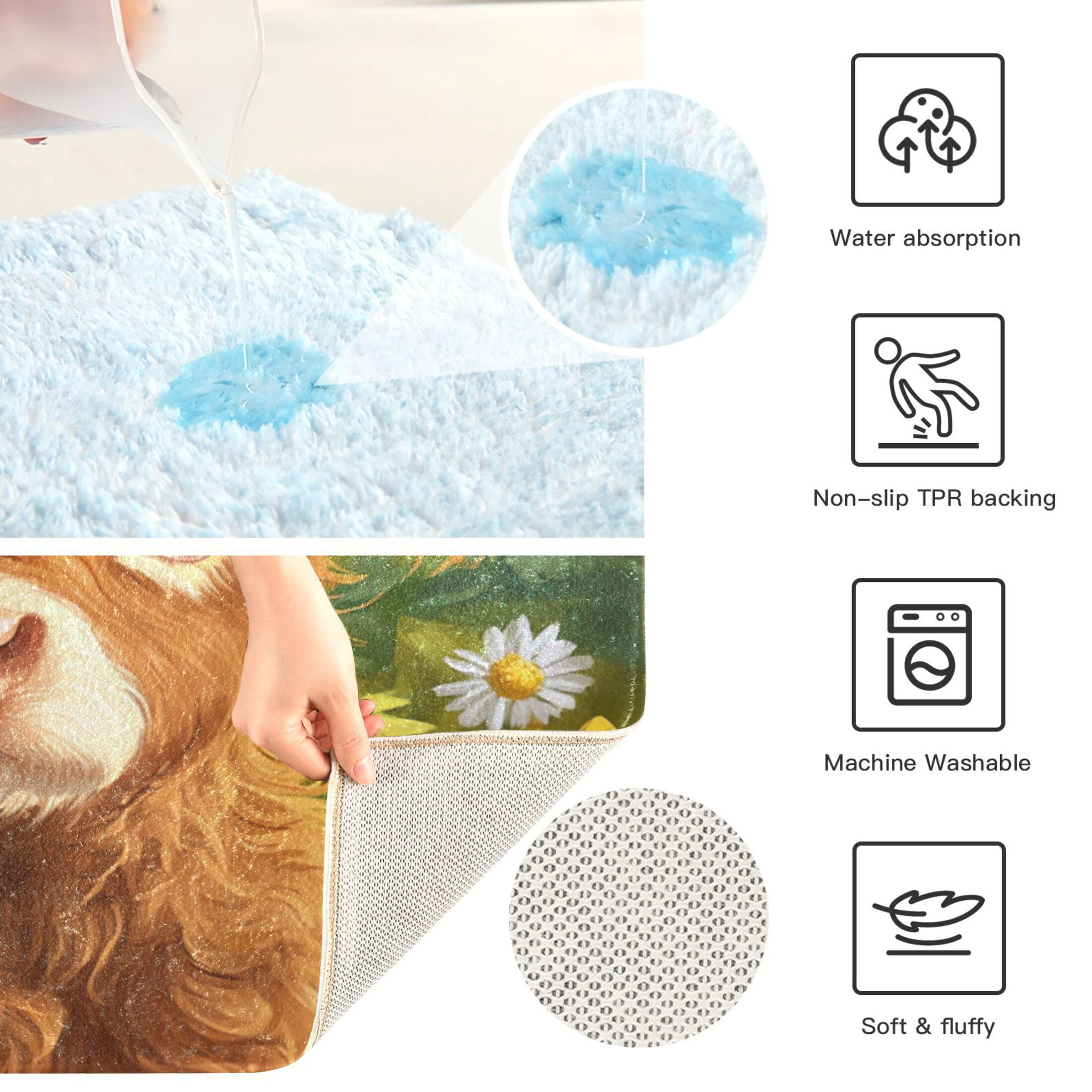 2 Piece Soft Bathroom Rug Set Cute Highland Cow Bath Mat and U-Shaped Toilet Contour Rug (16"x24"+20"x24")