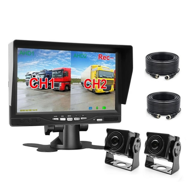 2CH 1920*1080P 7" IPS Screen Car Truck Bus AHD DVR Monitor With Digital Video Recorder For Front Rear Reverse Backup Camera