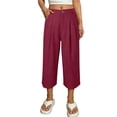 thumbnail image 5 of Miluxas Womens Summer Business Casual Cropped Pants High Waisted Wide Leg Stretchy Straight Trousers with Pockets Casual Going Out Pants Wine, 5 of 5