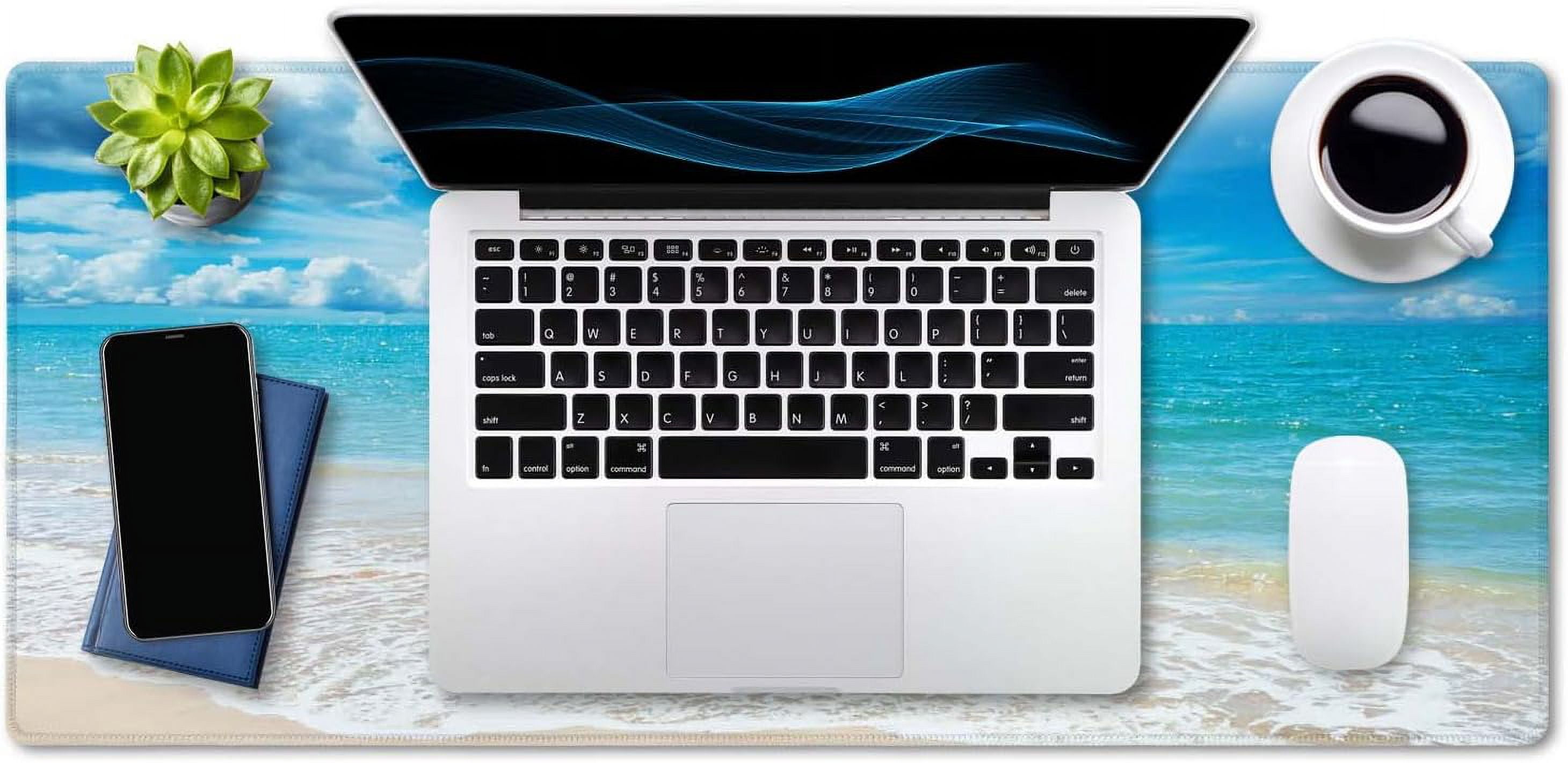 Gaming Mouse Pad, Extended Mouse Pad, 35.4x15.7inch XXL Large Big Computer Keyboard Mouse Mat Desk Pad with Non-Slip Base and Stitched Edge for Home Office Gaming Work, Beaches Sunny Day