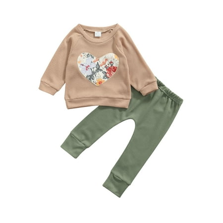 

Toddler Baby Girls Valentine s Day Outfits Long Sleeve T-Shirt Tops Heart Print Legging Pants Tracksuit