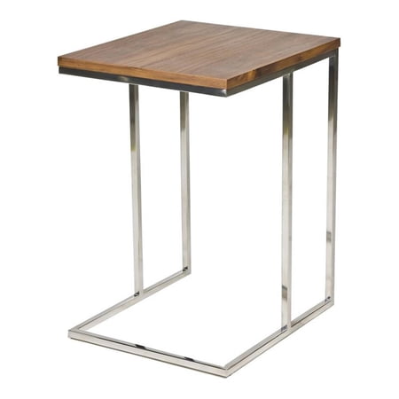 Pemberly Row Modern Wood Veneer & High Polished Steel Tray Table in Walnut