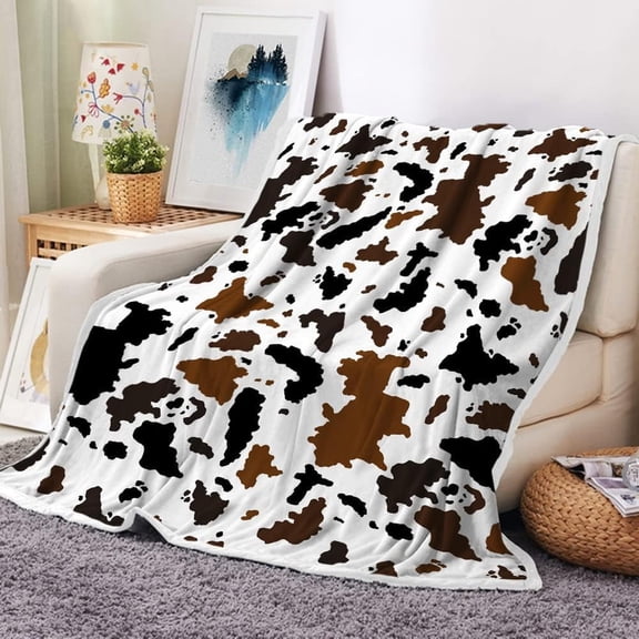 Cow Print Throw Blanket, Super Soft Flannel Cozy Cow Blankets for Adults, Lightweight Fuzzy Cow Blankets for Couch Sofa Bed Office, Throw Size Warm Plush Blankets for All Season 60"x50", Black Brown