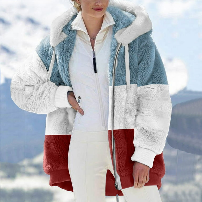 Puffy Jacket, Fluffy Winter Coats for Women Fuzzy Fleece Zip Up