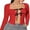 Red, variant on Michellecmm Women's Fitted Tops Long Sleeve Bow Tie Up Open Front T-shirt