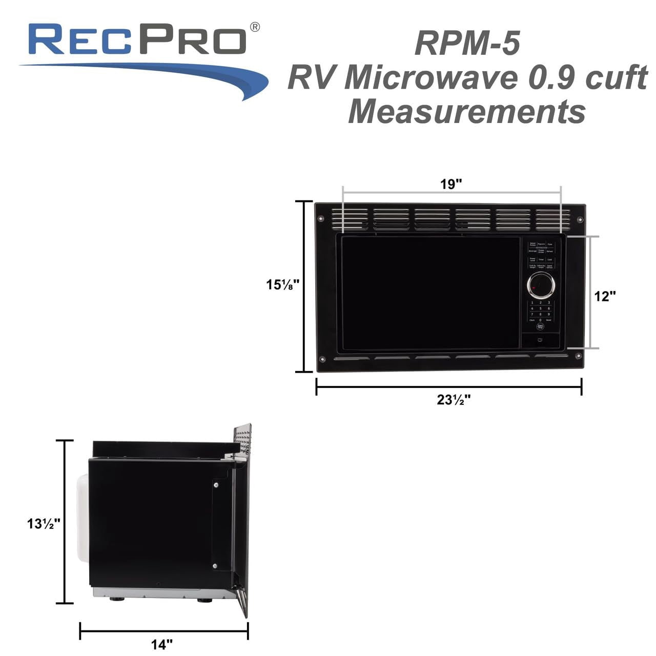 RecPro RV Microwave | .9 cubic ft Black Microwave with Trim Kit | 900 Watt (RPM-5-BLK) | Direct Replacement for Greystone