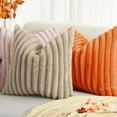 thumbnail image 4 of decorUhome Pack of 2 Faux Fur Plush Throw Pillow Covers 24x24, Soft Fluffy Striped Decorative Couch Pillow Covers , Orange, 4 of 8