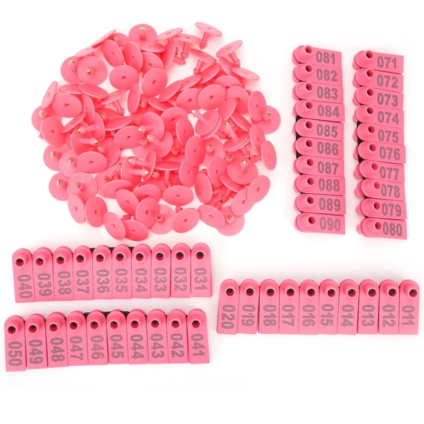 Etiquetas para orejas de cerdo, ganado vacuno y ovino, tarjeta de identificación de animales de granja, etiquetas para orejas de cabra, paquete de 100, color rosa