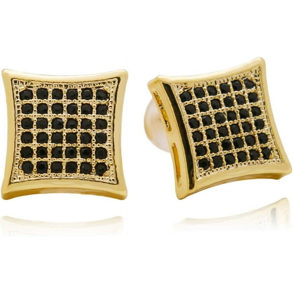 Leander Gold Silver 11mm Square CZ Stud Earrings of Mens aretes para hombre